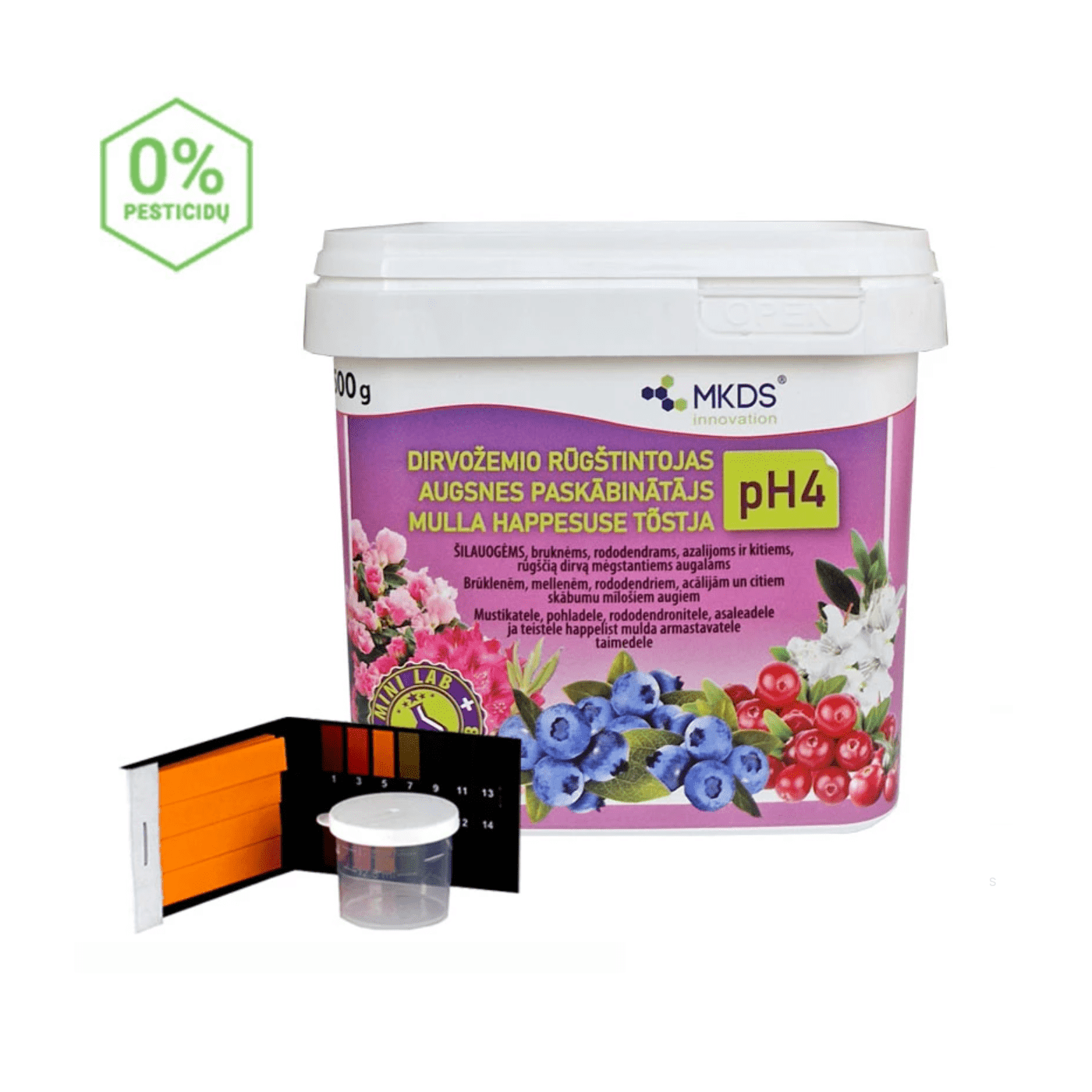DIRVOŽEMIO RŪGŠTINTOJAS PH4 SU MINI LABORATORIJA, 500 G Vilnius Kaunas Trakai